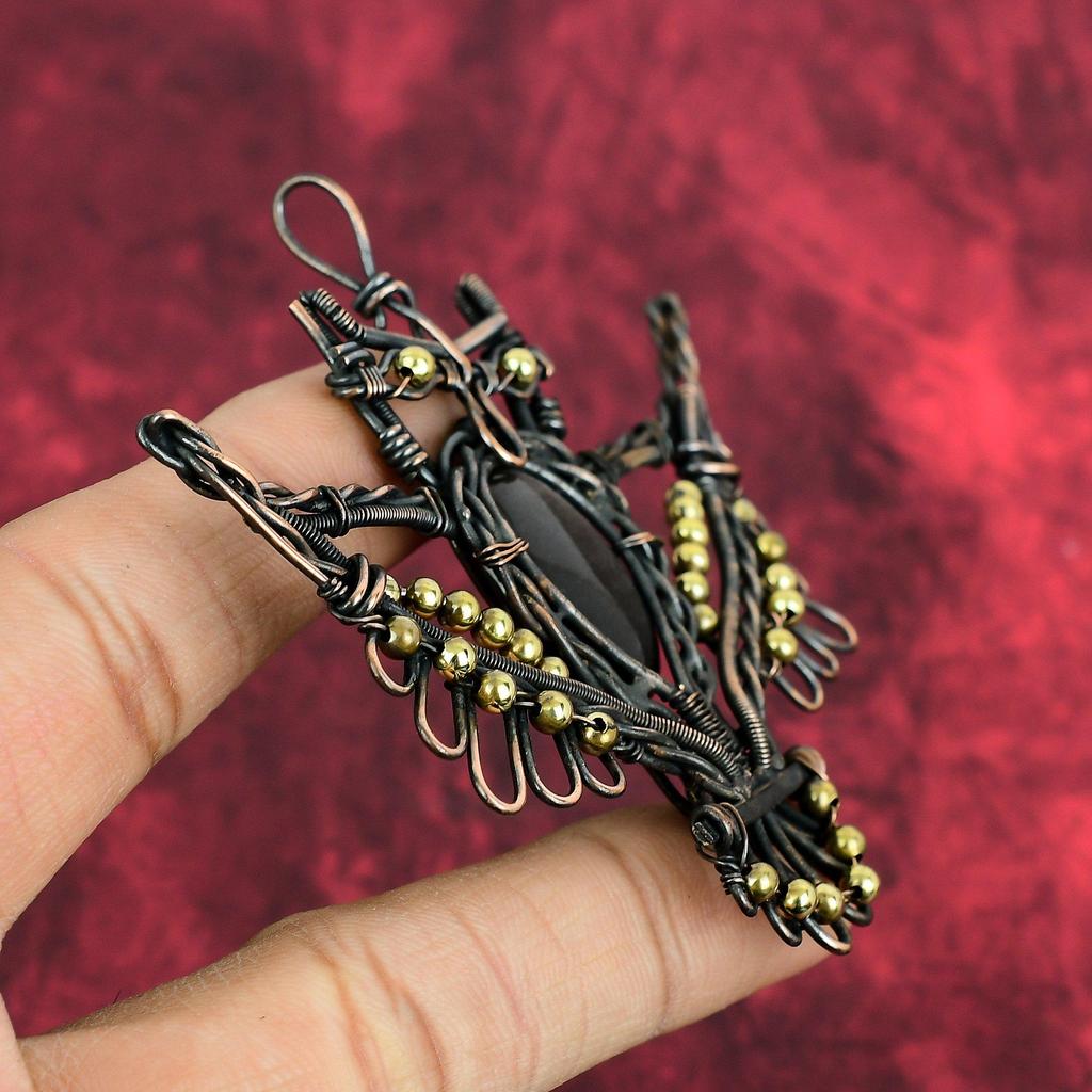 Silver Sheen Obsidian Pendant Copper Wire Wrapped Owl Pendant Handmade Copper Jewelry Awesome Gemstone Pendant Silver Sheen Obsidian Jewelry