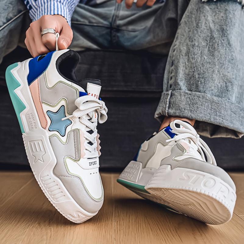 Men Casual Sneakers Outdoor Running Sport Shoes Persalized Star Design Trainers Mixes Color Platform Lace Up Sneakers For Male