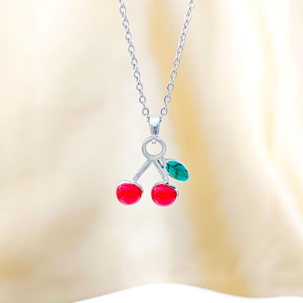 Exquisite Red Cherry Pendant Necklace - Women's Luxurious Summer Clavicle Accessory