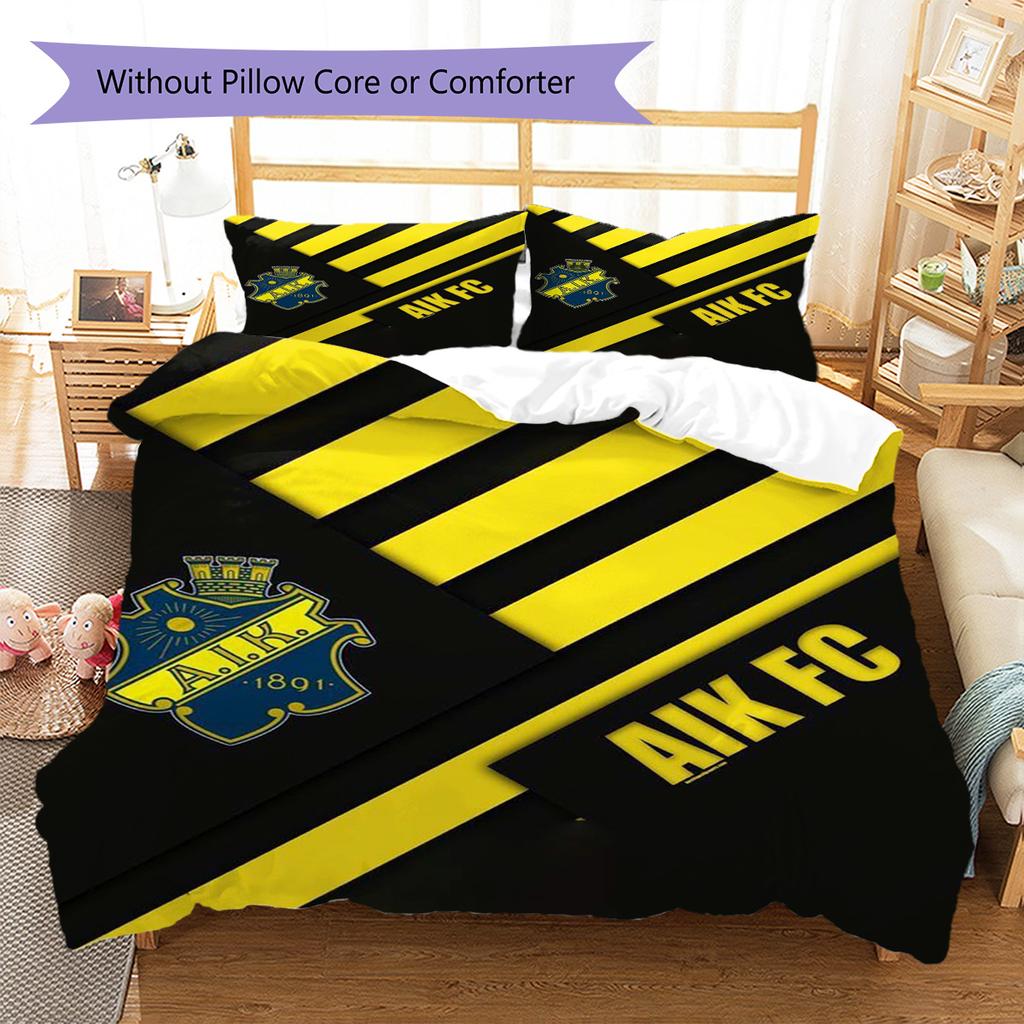 AIK Football Pattern Bedding Set Quilt Cover Pillowcase Home Decor Gift (1 * Duvet Cover + 2 * Pillowcase, Without Core)