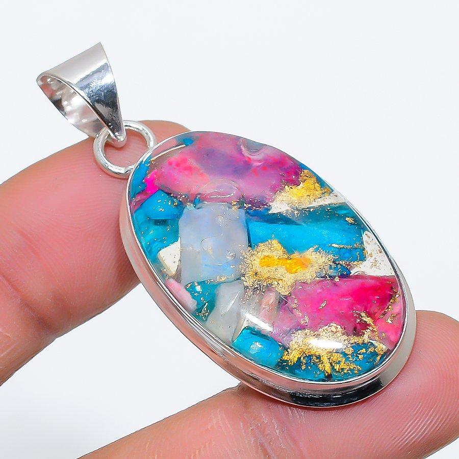 Spiny Oyster Gemstone Handmade 925 Sterling Silver Jewelry Pendant 1.93" SU-9934