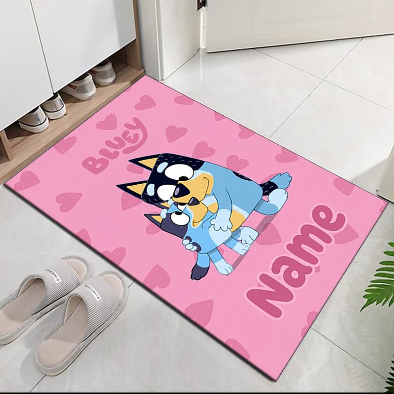 Custom Name Bluey Printed Carpet, Rug for Office Chair Living Room Bedroom Kitchen Room Decor Gifts.