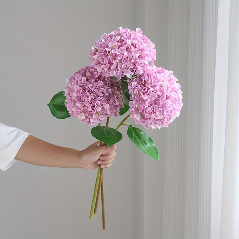 Vibrant Pink Artificial Flowers - 3pcs Realistic Hydrangea Bouquet with Green Stems - for Home, Wedding, Office, and Holiday Decor