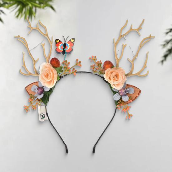 Christmas Hair Hoop Flower Butterflies Decor Antlers Design LED Light Headband Parties Performances Accessory