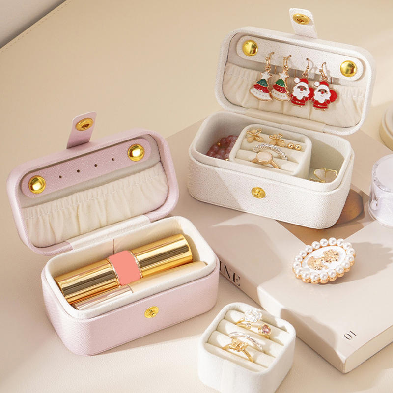 Simple PU Leather Jewelry Storage Box Mini Solid Color Jewelry Display Case Packing Portable Ring Necklace Case Girls