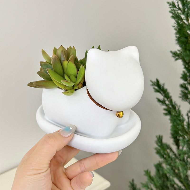 Cartoon Small Bell Cat Succulent Plant Flower Pot Desktop Succulent Plant Pot Decoration Mini Flower Pot Home Garden Decoration