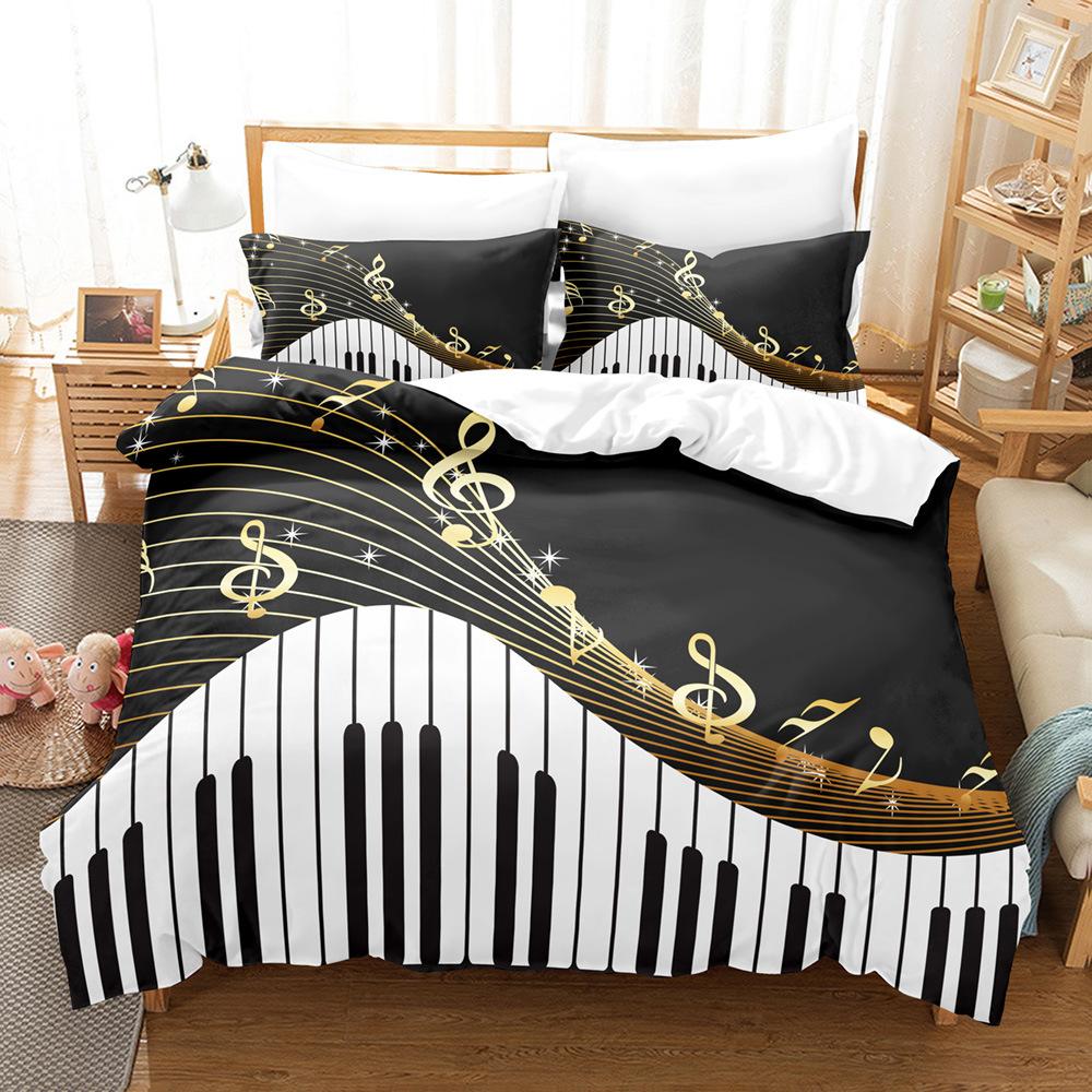 Black Gothic Music Note Bedding Set 3D Printed Skin-Friendly Brushed King Queen Twin Size Duvet Cover Set for Bedroom Decoration