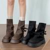 Chunky Platform Heels Women Ankle Boots Fashion Belt Buckle Slip On Shoes Female Vintage Short Booties Shoes  Mujer
