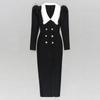 New long-sleeved bandage dress temperament elegant lapel lace split dress
