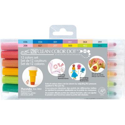 Kuretake Zig Clean Color Dot Vattenbaserade Pennor, 12-färgers Set TC-6100/12V
