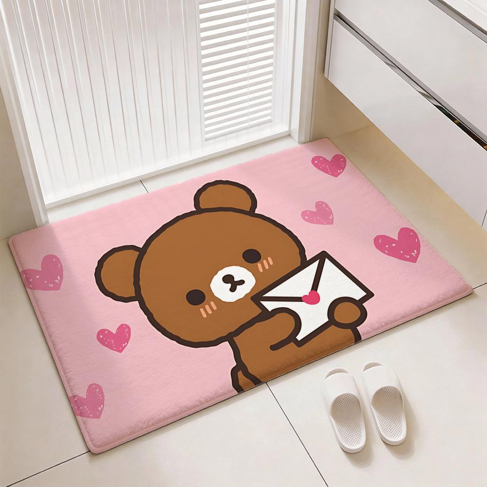 Relaxed Cute Bear R-Rirakkumas Floor Mat Soft Thickened Flannel Door Mat Non-Slip Living Room Rug Home Decor
