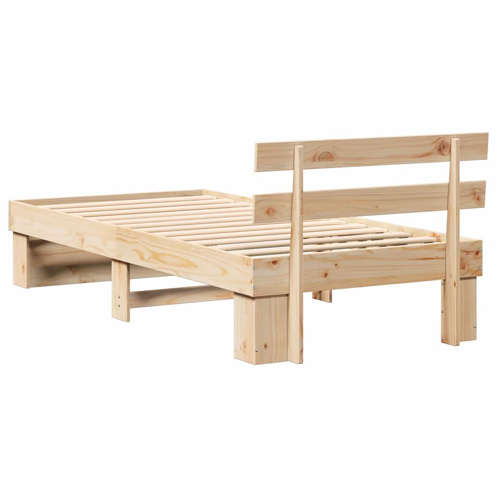 Brown Bed Frame with Headboard 75 X 190 Cm Solid Pine Wood