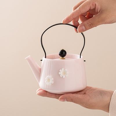 Peach Powder Flower Lifting Pot Ceramic Teapot Single Pot Household Afternoon Tea Set Flower Teapot with Filter Kung Fu Teapot