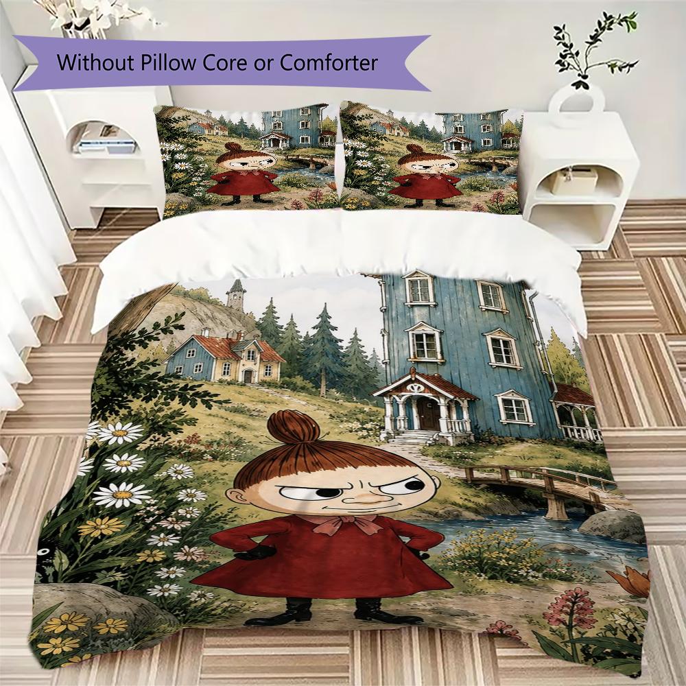 Comet In Moominland Pattern Bedding,Quilt Set Quilt Cover Pillowcase Home Birthday Gift(1 * Duvet Cover + 2 * Pillowcase, Without Core)_lx