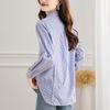 Blau gestreiftes Hemd für Damen Langärmlig Mittellang Vielseitige Oberteile für Frühlingskleidung Um schlanker und zarter auszusehen Reines Baumwollhemd