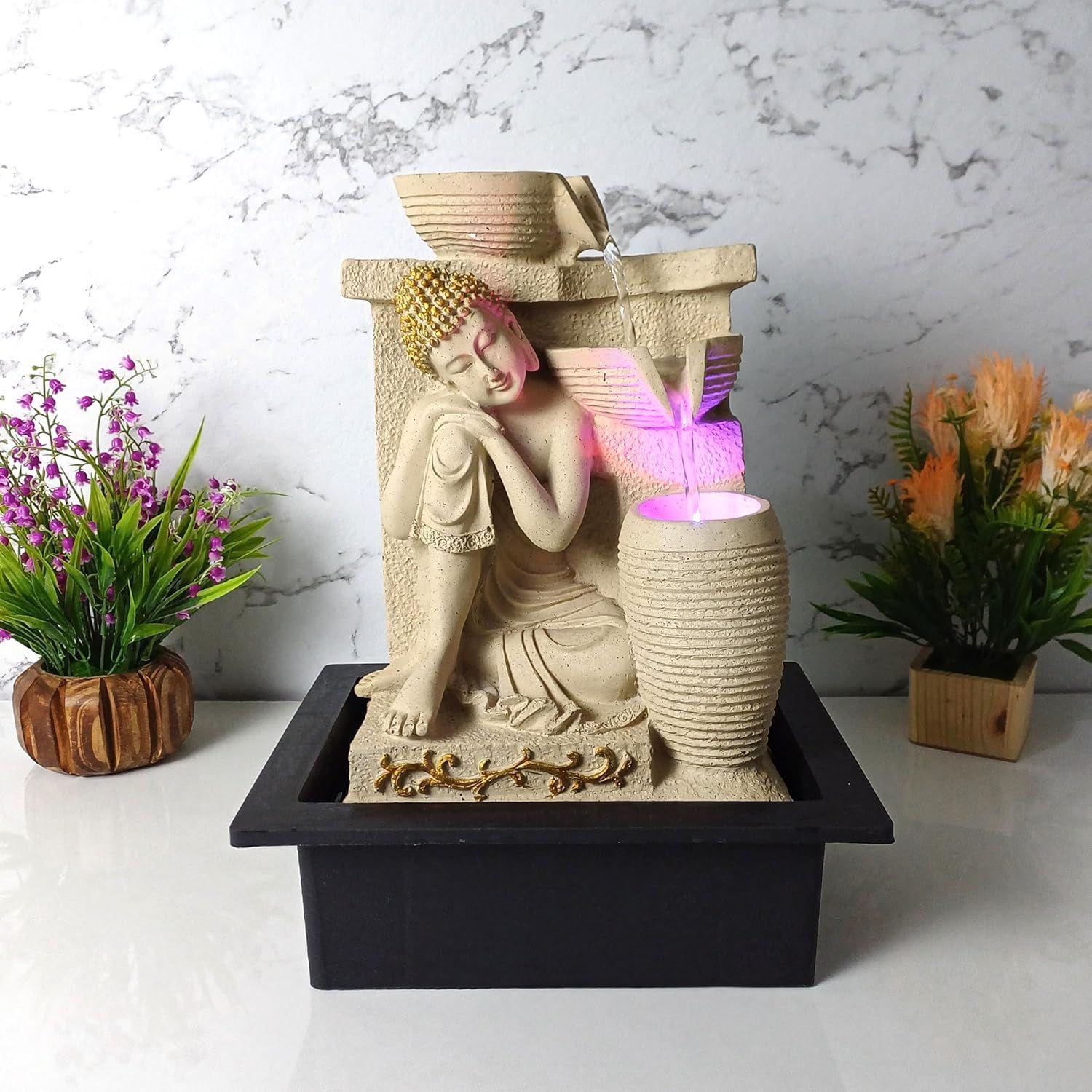 

Nirvana Buddha Table Top Water Fountain with LED RGB Light for Home Decor/Office/Gift/House Warming Gift/Marriage Gift (Biege Stone)