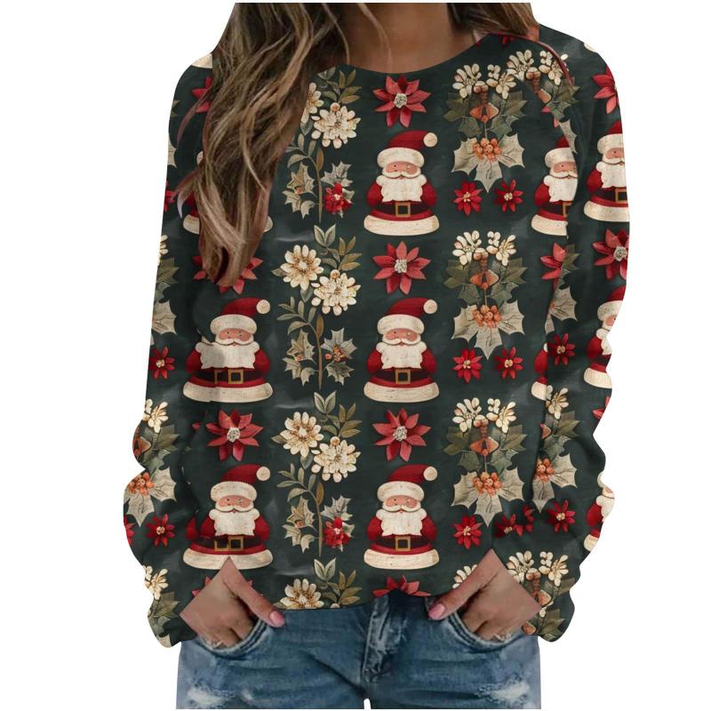 Christmas Snowman Pattern 3D Print Women Round-neck Sweatshirt Fashion Autumn Santa Claus Long Sleeve Cute Ladies Tee Pullover