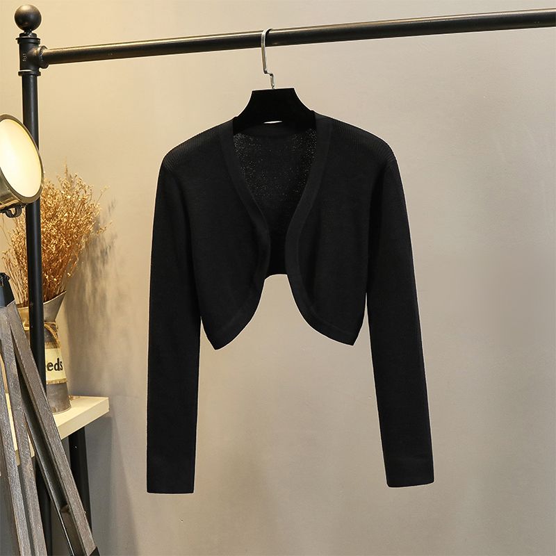 

Spring and Autumn Coat Versatile Cheongsam Dress Knitted Cardigan Black M