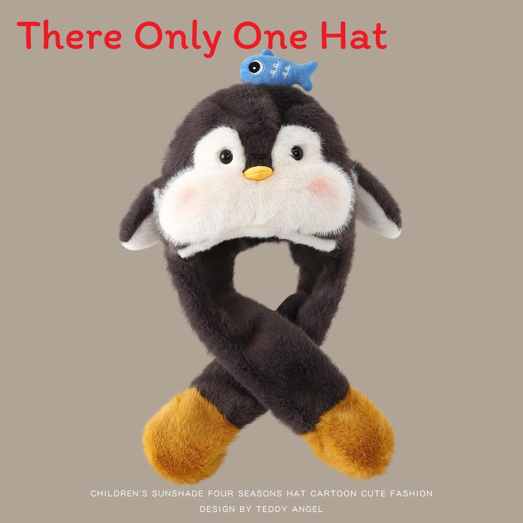Penguin Baby Hat With Moving Ears Warm Plush Winter Kids Headgear For Children