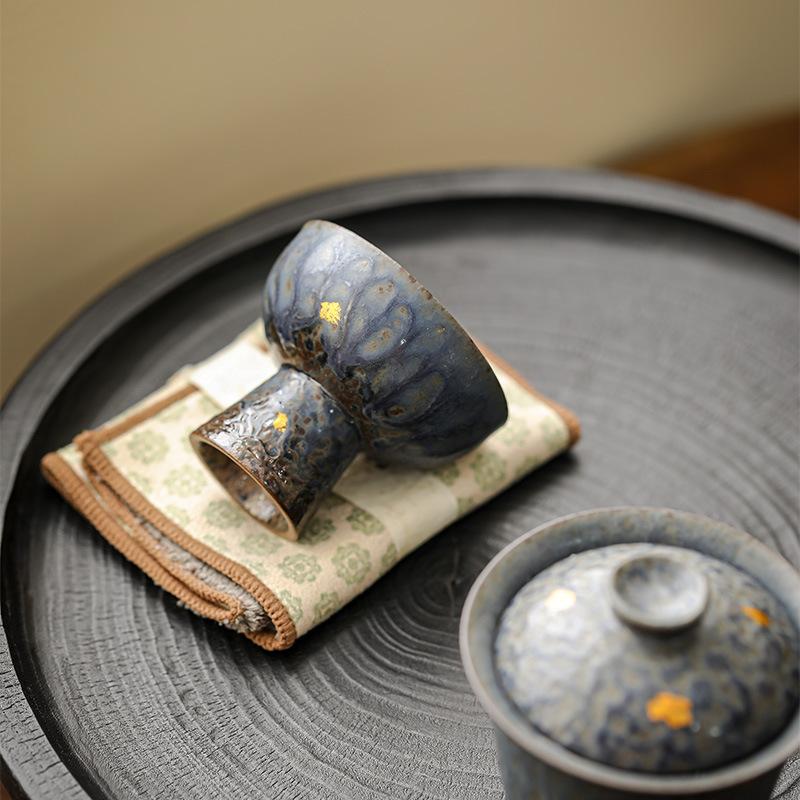 Prázdný Zhai Starý Kameninový Pohár Stříbrem Zlacený Vysoká Patka Mistrovský Pohár Bronzová Glazura Keramický Čajový Servis Čajový Šálek Jediný Šálek Čajová Miska