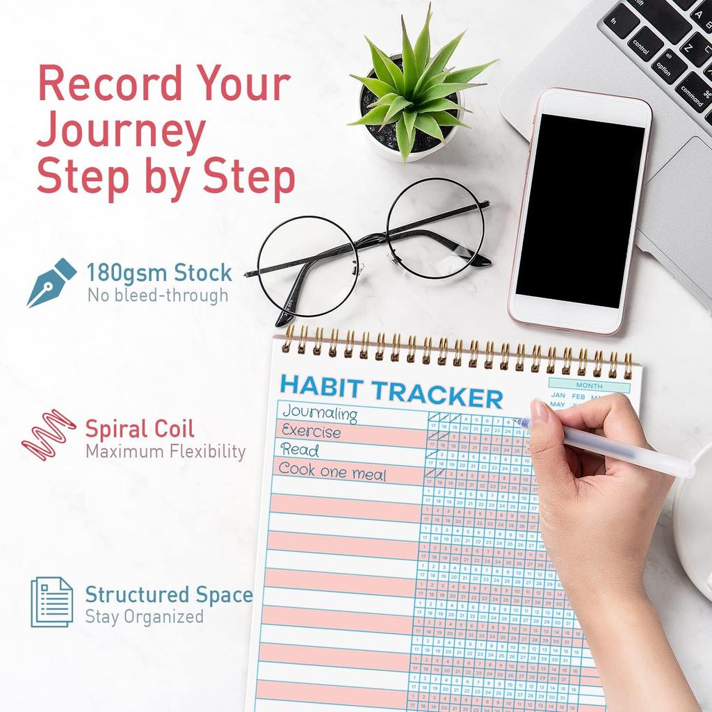 S&O Striped Habit Tracker Calendar - 24 Month Daily task Journal - Undated Routine Planner with Personalized Goal Chart for Health, Fitness & Finance