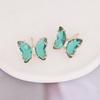 Crystal Glass Butterfly Stud Earring for Women Hole Green Transparent Animal Jewelry Christmas Girl Gift