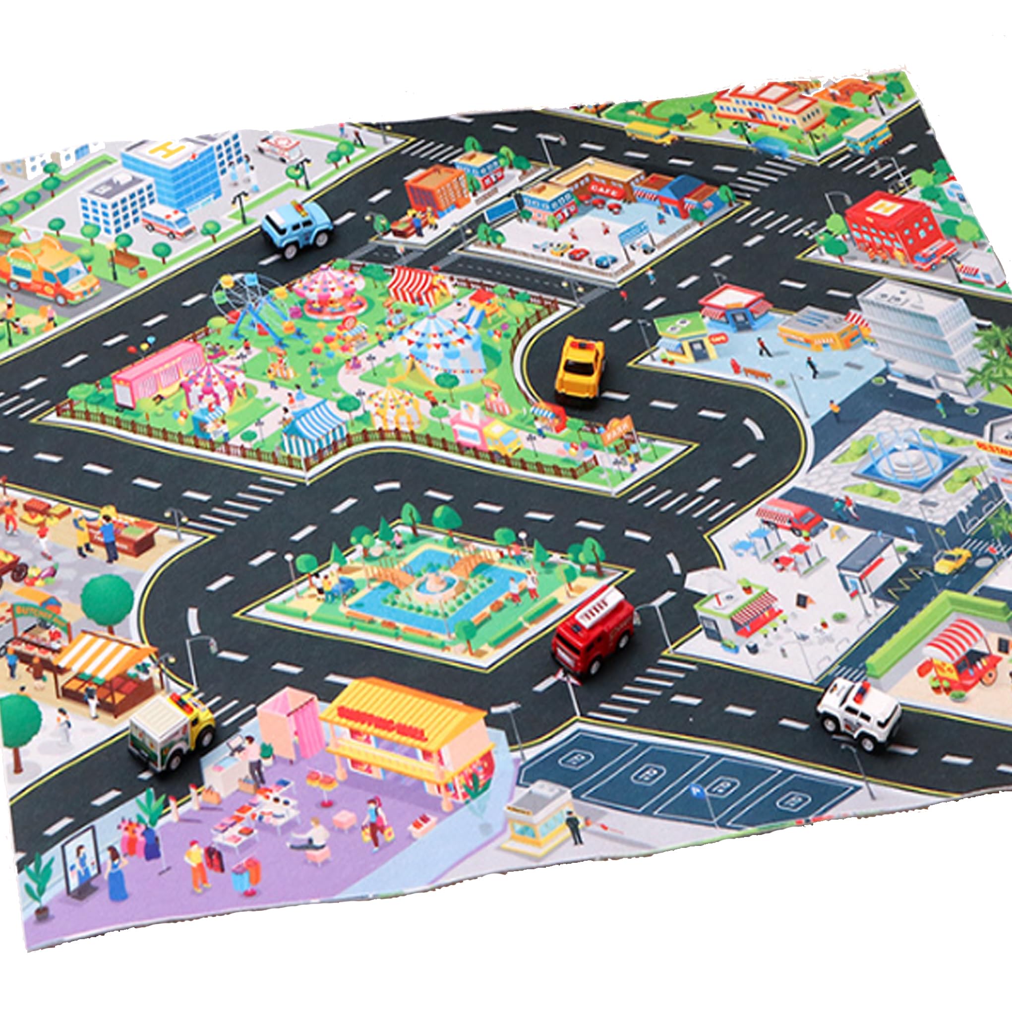 

Percy s Caravan Playmat, Road Traffic and Car Map Playsheet with Miniature Cars, Educational Toy for Kids, Foldable (Large City)