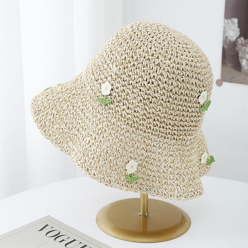Women's Straw Bucket Hat Floral Adjustable Sun Protection Sun Hat, Breathable Foldable Beach Hat for Summer Outdoor