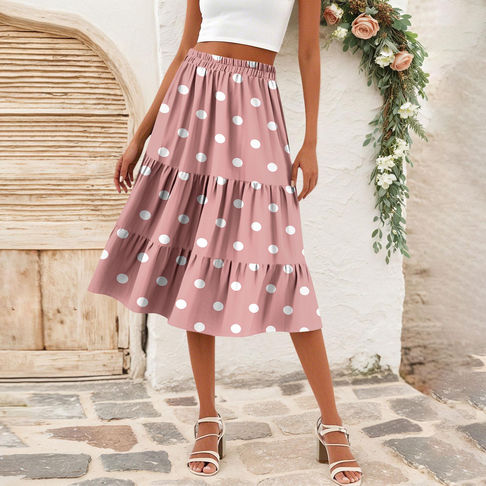 

Женская повседневная юбка А-силуэта с высокой талией, юбка в полоску с принтом в горошек и карманами L розовый