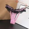 Transparent Lace Low-Waist Women's Thong with Pearl Massage Feature