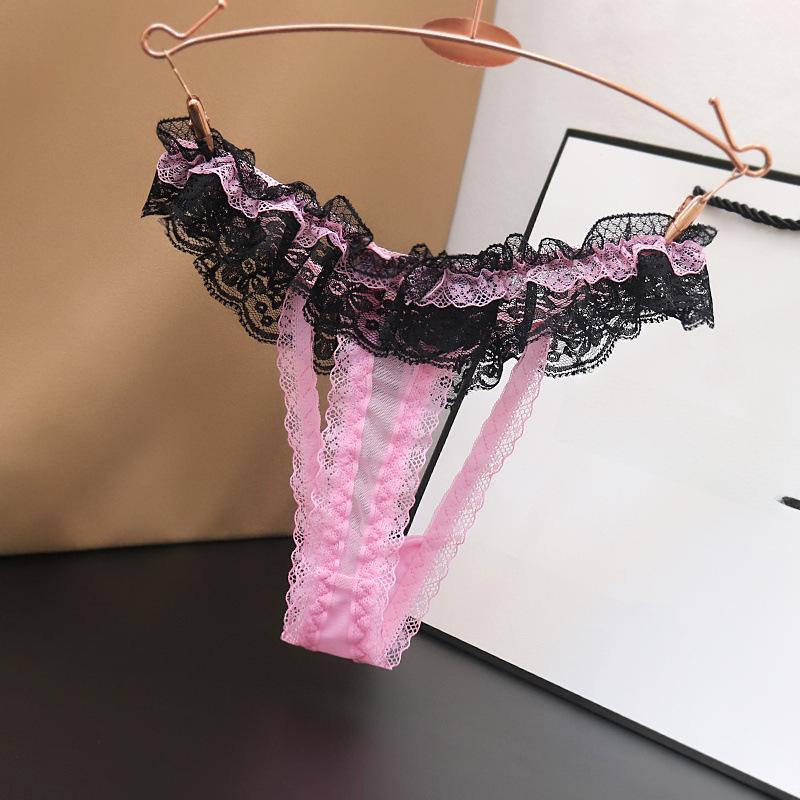 Transparent Lace Low-Waist Women's Thong with Pearl Massage Feature