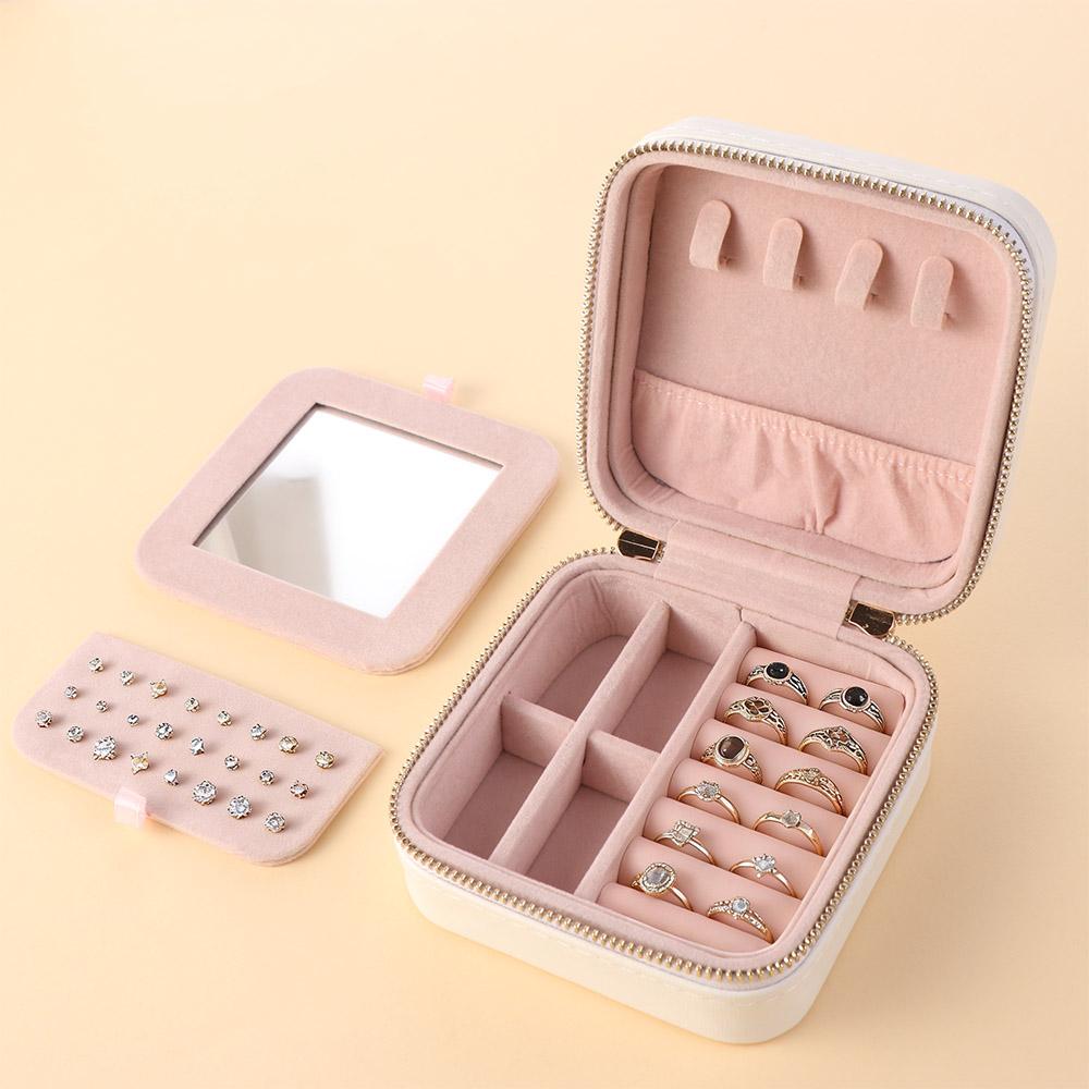 Solid Color Jewelry Storage Case Detachable Necklace Storage Box Fashion Mirror Jewelry Box Travel
