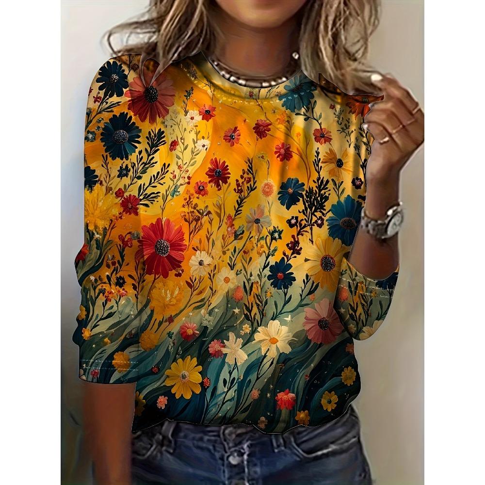 Long Sleeved Round Neck Casual Top for Women s Clothing XL