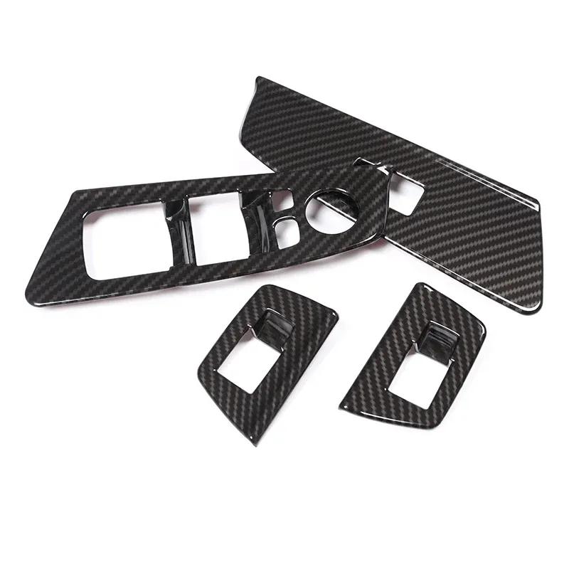 PASSEND FÜR BMW 5er G30 G38 2018-22 ABS Carbon LHD Auto-Fensterschalter Hebeknopf Rahmenabdeckung Verkleidung Chrom-Galvanisierung 4 STÜCK