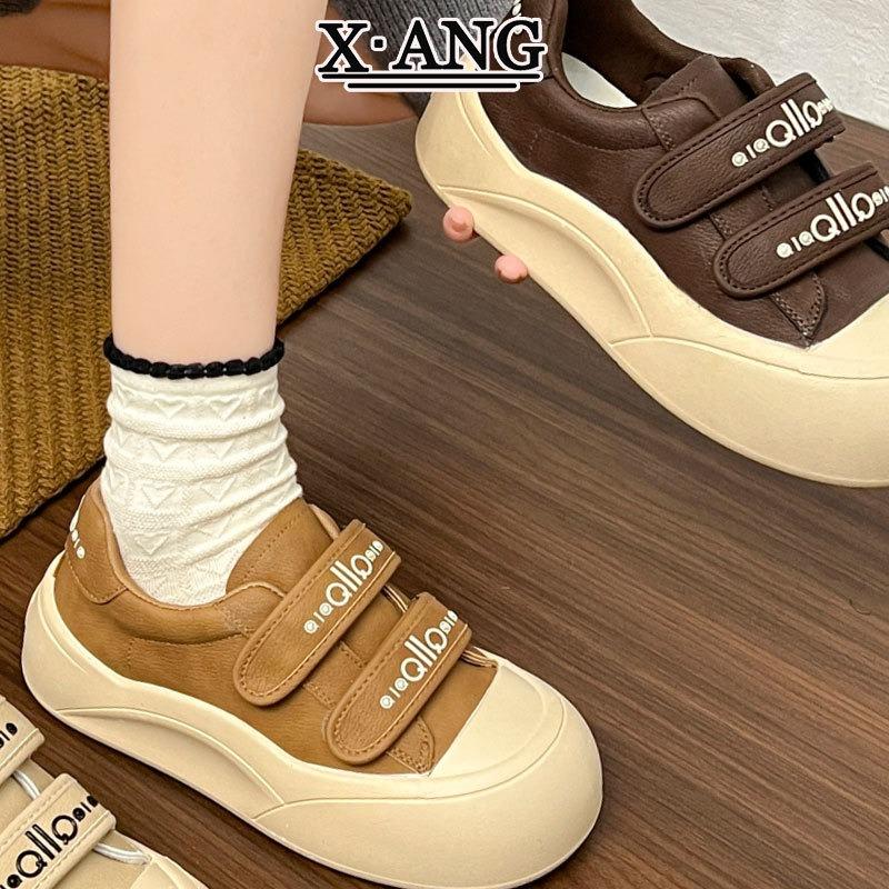 Leather thick baseplate shoes women's white shoes children's new autumn sports shoes Velcro casual bread shoes
