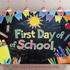 First Day of School 2D Backdrop, Blackboard Chalk Art Photography Background for School Party Decor