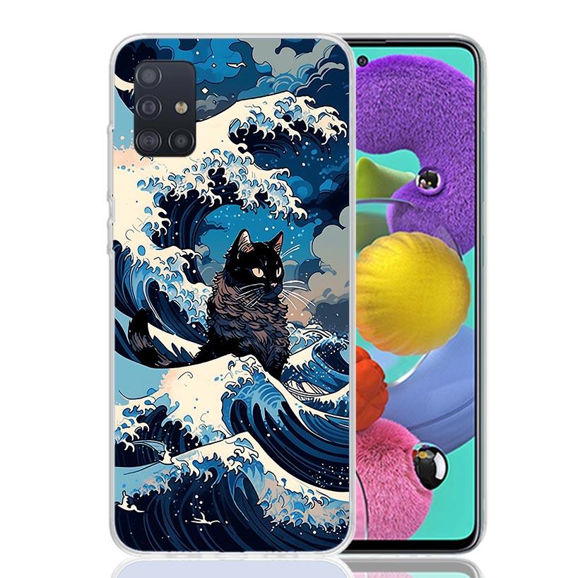 

Anime Cat Sea Wave Aesthetic Phone Case for Samsung Galaxy A52 A51 A50S A12 A22 A32 A72 A10S A30S A31 A71 Note 20 Ultra 10 Plus Samsung A71 4G
