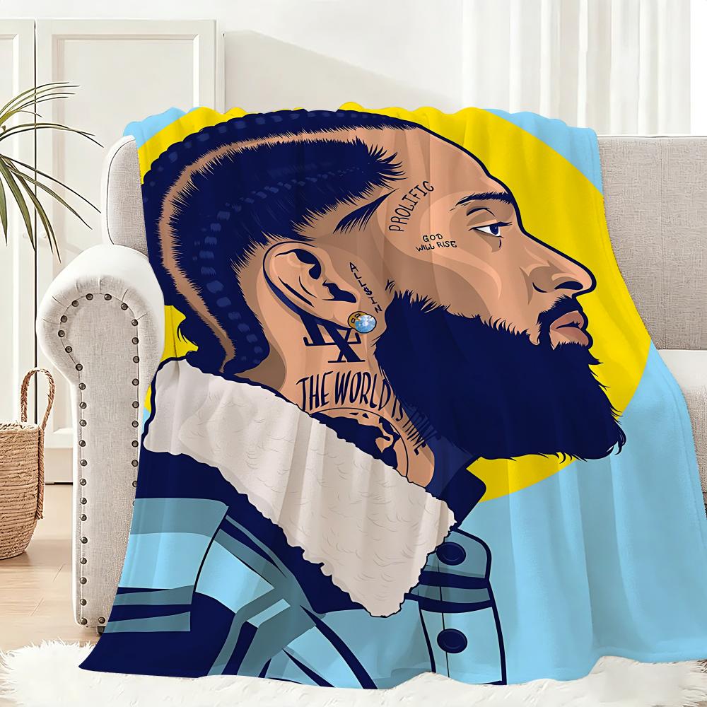 RAPPER Nipsey Hussle Throw Lightweight 240g Flannel Blanket Soft Skin-friendly for Summer Cooling 75x90cm