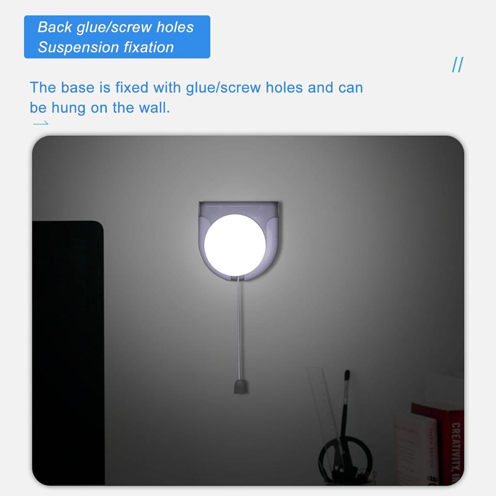2 Pack Stick-Up Battery Operated Light Bulb, Battery Powered Wireless LED Closet Light Bulb, Self Adhesive Wall Mounted Light Fixture with Pull Chain