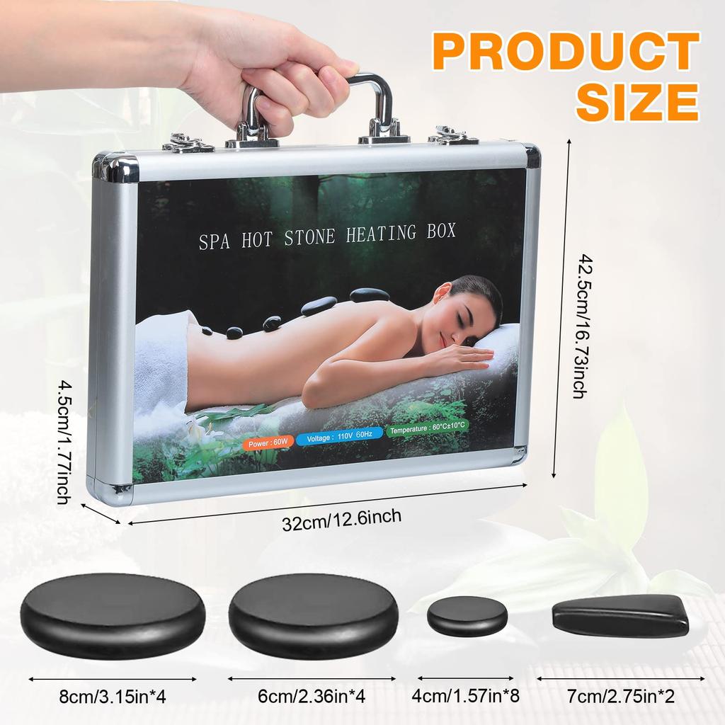 Hot Stones Massage Set 18 Pc Basalt Rocks with Heater Kit for Home Spa Warming Relaxing Muscle Relief Constant Temperature Black