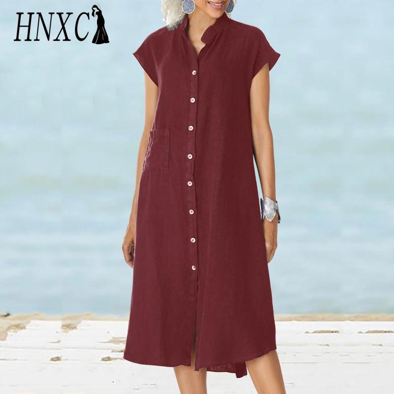 HNXC Dámská móda Léto Jaro Jednobarevný Potisk POLO Límec Vysoký Pas Ležérní Šaty