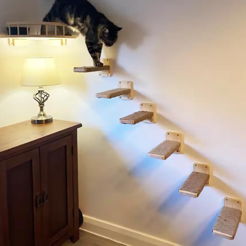 Wall Mounted Cat Climbing Shelf Four Step Cat Stairway for Climbing Sleeping Playing Lounging Perching Cat Furniture