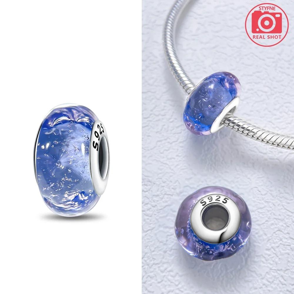 Original Rosa Glasperlen Blaue Romantische Perlen 925 Silber Charms für Frauen DIY Schmuckherstellung Armband Passend