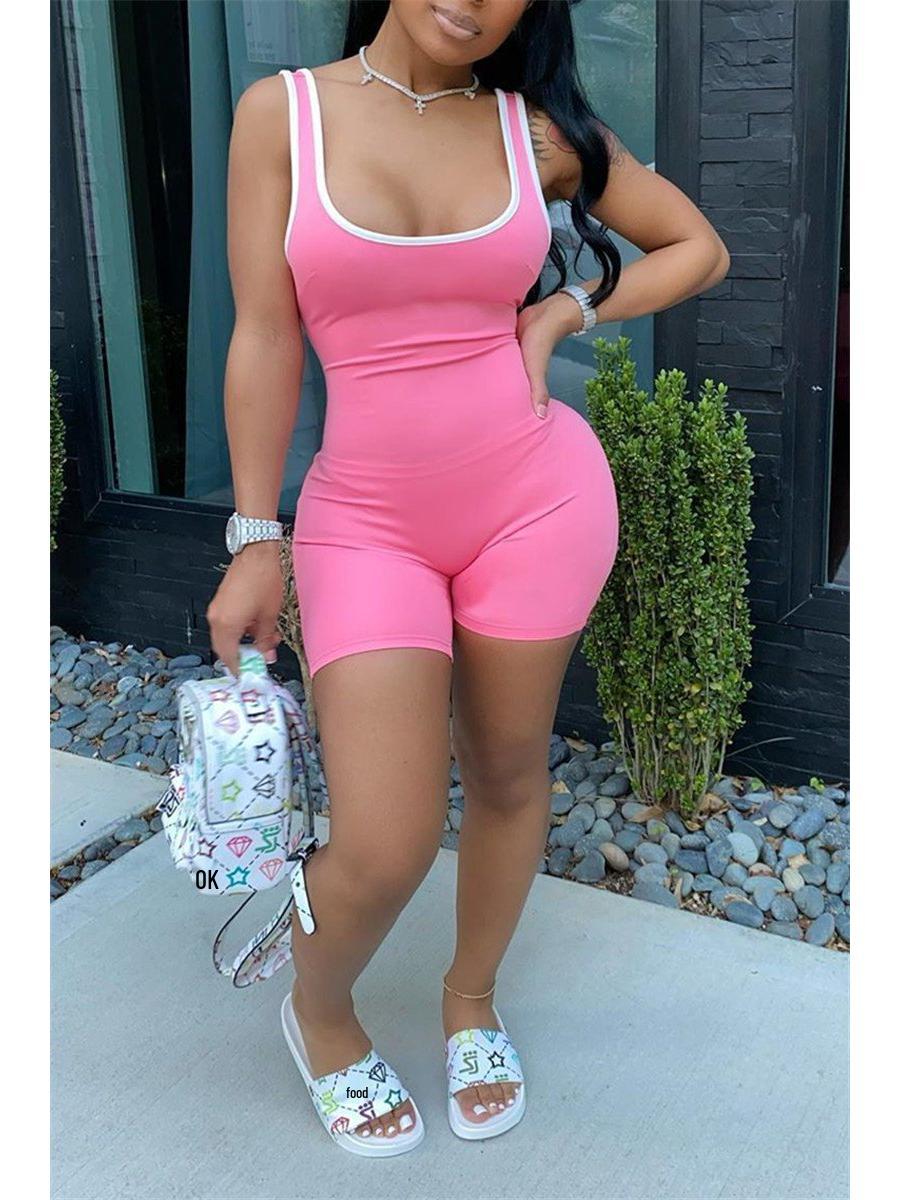

2025 Women s European & American Style Summer Jumpsuit Yoga & Homewear Short One-Piece Small розовый
