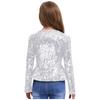 Mädchen Pailletten Strickjacke Oberteil Langarm Doppelreißverschluss Schößchen Design Cropped Jacke Geburtstagsparty Oberbekleidung