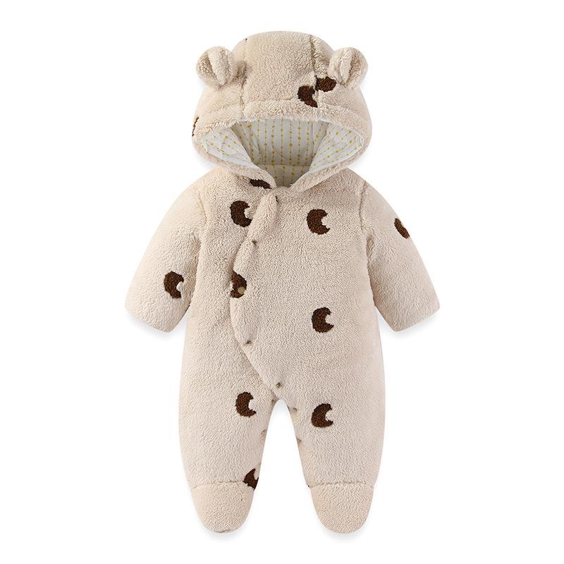 Fleece-Lined Quilted Baby Jumpsuit for Autumn & Winter - 300g Cotton, Hooded Outerwear