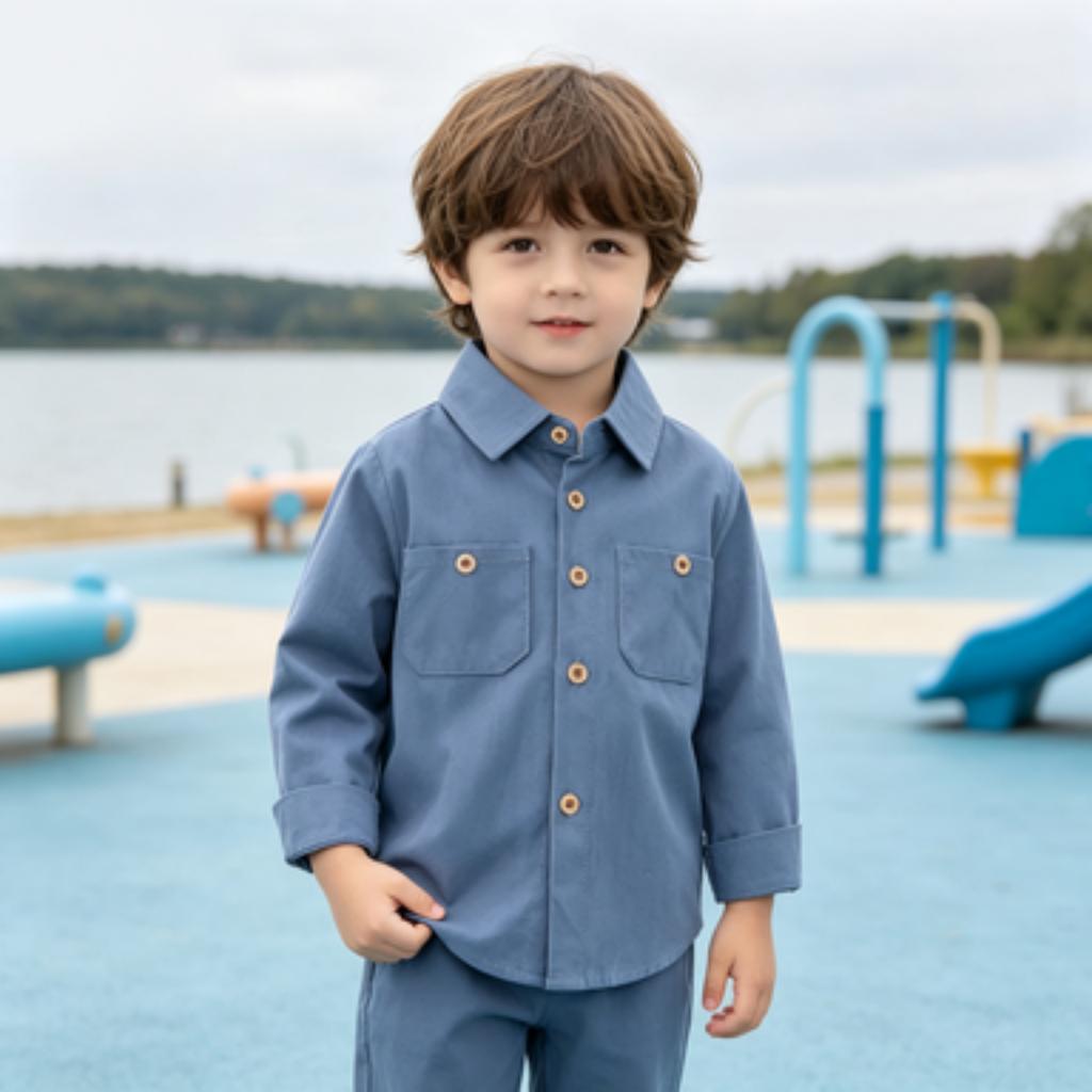 Boys' Long Sleeve Cotton Button Down Shirt Casual Comfortable Korean