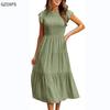 Women's Fly-sleeve Fly-sleeve Pleated Layered Short Sleeve Dress with Large Swing