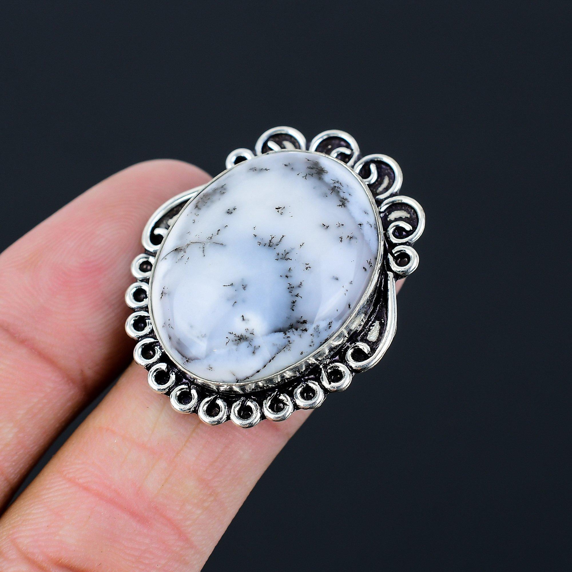 Mothers day Sale Natural Dendrite Opal Unique Multi Stone Ring Size 8 925 Silver 8