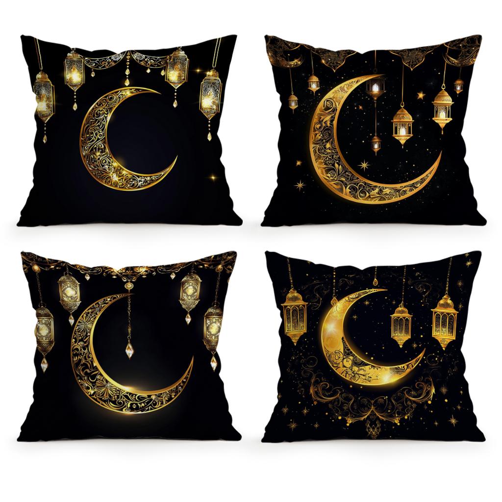 Golden Crescent During Ramadan Pillowcase Bedroom Sofa Cushion Cover 100% Polyester Living Room Cushion Pillowcase Home Decor